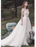 Beaded Ivory Lace Wedding Dress With Detachable Tulle Train